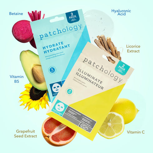 Patchology Hydrating Sheet Masks - Weekend Travel Essentials with Hyaluronic Acid for Ultimate Hydration & Radiance