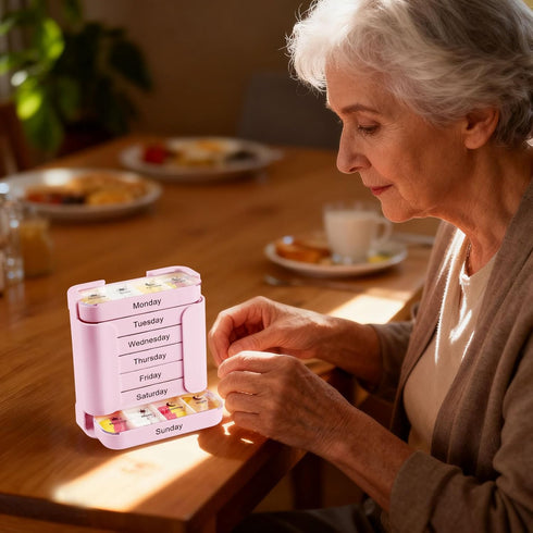 VIECDJSK 7-Day 4 Pill Organizer with Times Daily Compartments, Weekly Medication Organizer for Morning Noon Evening