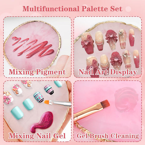 Nail Art Tool Set, 15 PCS Brushes, Resin Painting Palette, Detail Brush, Nail Dotting Pen for DIY Manicure (Pink)