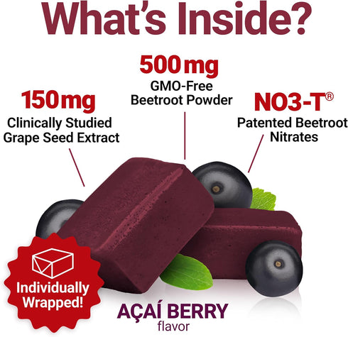 Force Factor Total Beets Blood Pressure Support Supplements, Great-Tasting Beet Powder Chewables, 60 Chews