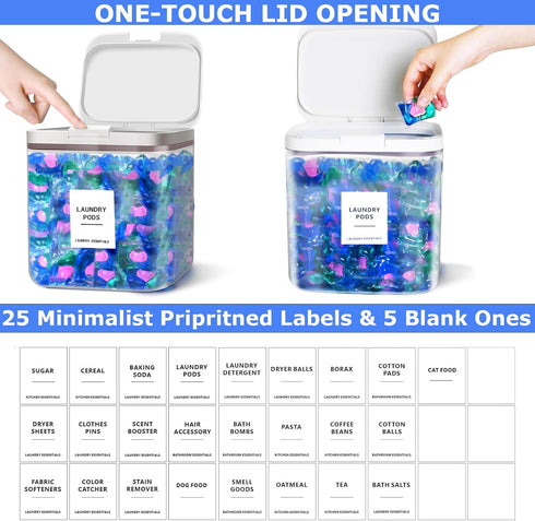 MUVEKA 186oz/5.5L 30 220 Laundry Pods Container for Room Organization, Pod Up Holder With Labels and Scoop, Detergent