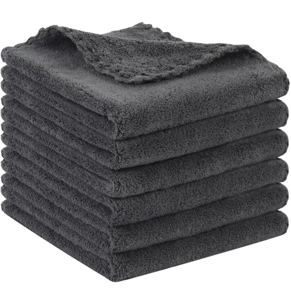 SUNLAND Microfiber Face Cloth, Reusable Makeup Remover Towel, Ultra Soft Face Washcloth 12"x12", 6 Pack Dark Grey