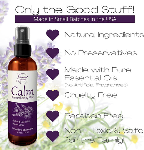 Calm Aromatherapy Spray with Lavender & Chamomile Essential Oil, Natural Sleep Spray for Relaxation & Sleep