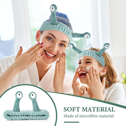 Face Wash Headband, Cute Cartoon Palm and Snail Spa Hair Bands, Elastic Coral Fleece for Women Skincare.