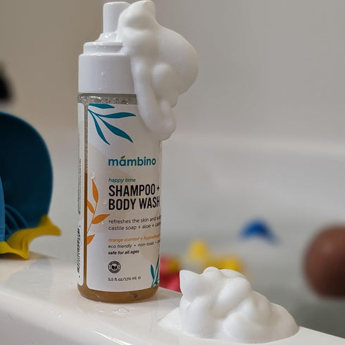 Mambino Organics Happy Time Shampoo & Body Wash for Kids - Hypoallergenic, Plant-Based, Eco-Friendly, 5.5floz