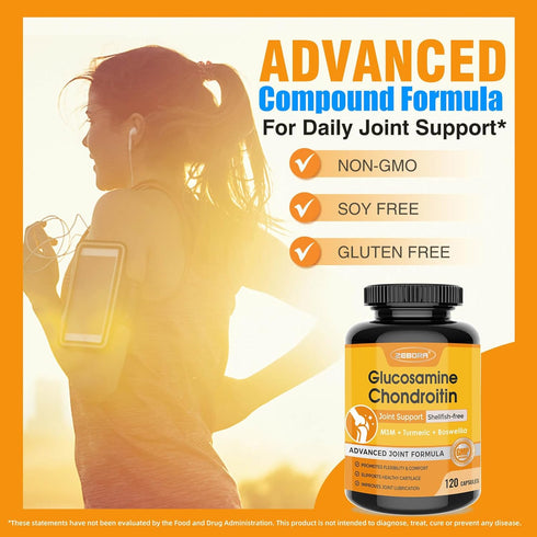 ZEBORA Glucosamine Chondroitin Joint Support Supplement - with MSM, Turmeric, Boswellia for Joint Health & Relief (120