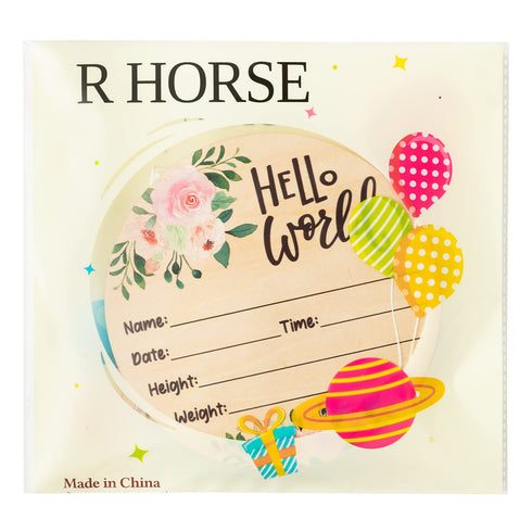 R HORSE Baby Birth Announcement Sign with Marker Pen, Pink Floral Baby Name Sign with Ink Pad for Hand and Footprints