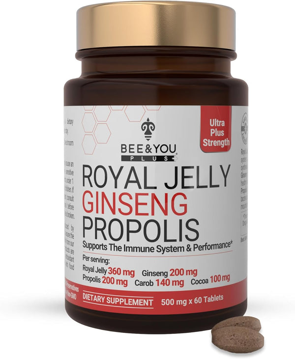 Bee and You Royal Jelly with Ginseng - 60ct, 100% Natural Superfood, Immune Support Supplement, Gluten-Free