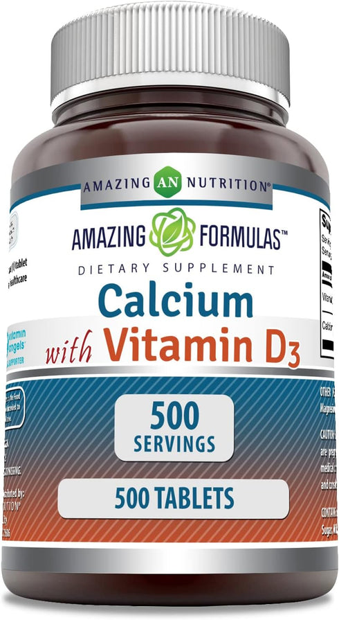 Amazing Formulas Calcium with Vitamin D3, 500 Tablets Supplement | Non-GMO | Gluten Free | Made in USA