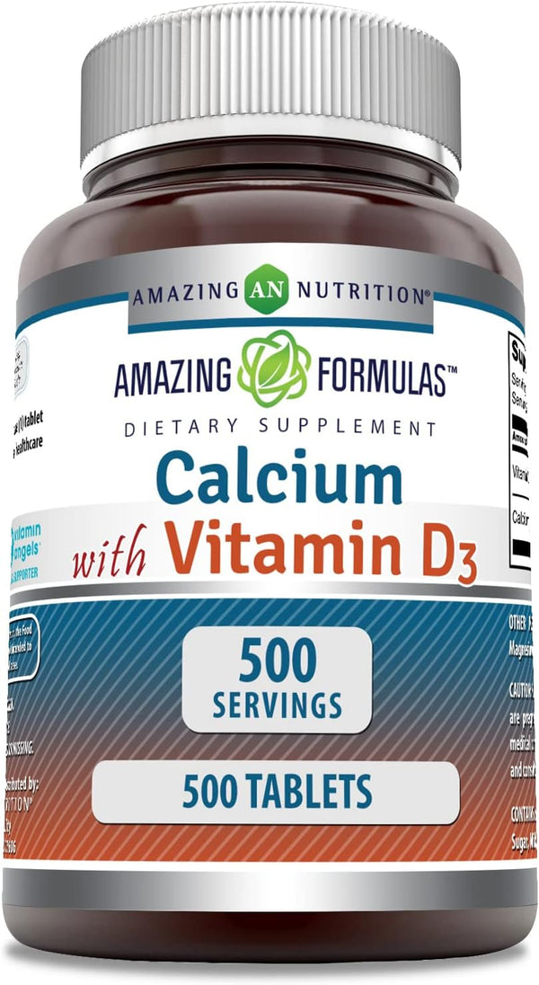 Amazing Formulas Calcium with Vitamin D3, 500 Tablets Supplement | Non-GMO | Gluten Free | Made in USA