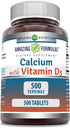 Amazing Formulas Calcium with Vitamin D3, 500 Tablets Supplement | Non-GMO | Gluten Free | Made in USA