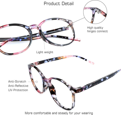 VisionGlobal Blue Light Blocking Glasses for Women, Anti Eyestrain, Stylish Oval Frame, Anti Glare, +1.50