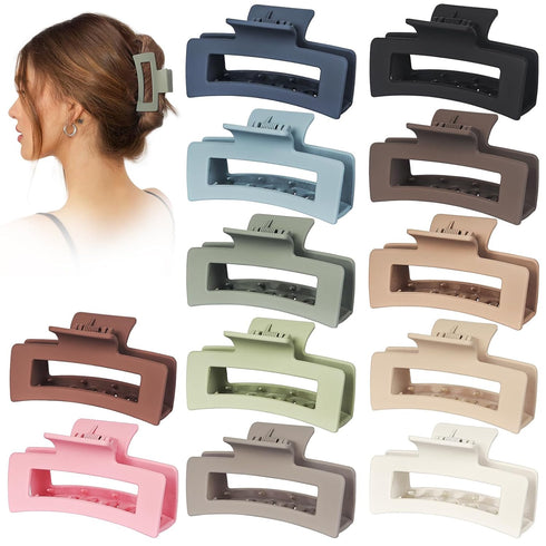 Vigorpace 12 Pack Medium Hair Claw Clips for Women Girls, Strong Hold, Matte Square, Thick Thin Hair