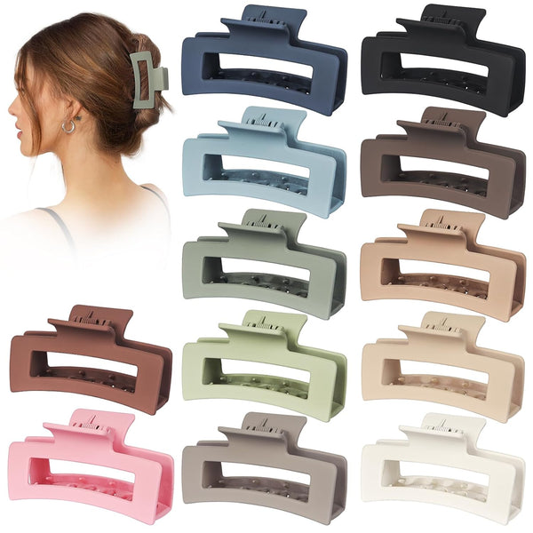 Vigorpace 12 Pack Medium Hair Claw Clips for Women Girls, Strong Hold, Matte Square, Thick Thin Hair