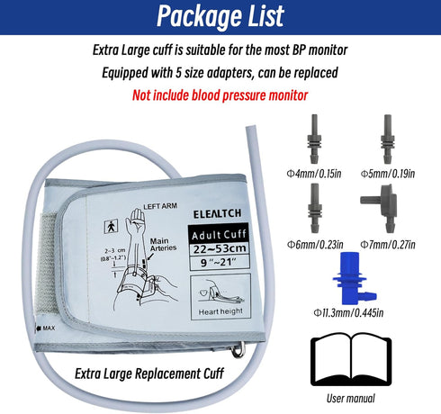 Extra Large Cuff Compatible with Omron 9”-21” Inches, XL Blood Pressure Replacement Cuff, Grey