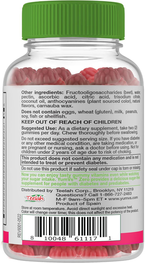 YumVs Multivitamin Gummies, Sugar Free Supplement for Women & Men, Natural Raspberry Flavor Chewables - 60 Count