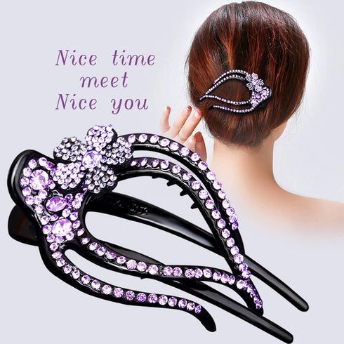 Yusier 4PCS Heart Style Ponytail Duckbill Clips, Flower Rhinestone Barrettes for Women, Sparkly Hair Clips