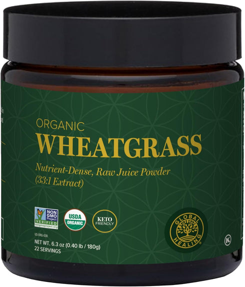 Global Healing Wheat Grass Powder Organic, 180g, Nutrient-Dense Raw Wheatgrass Juice Powder for Immune Support