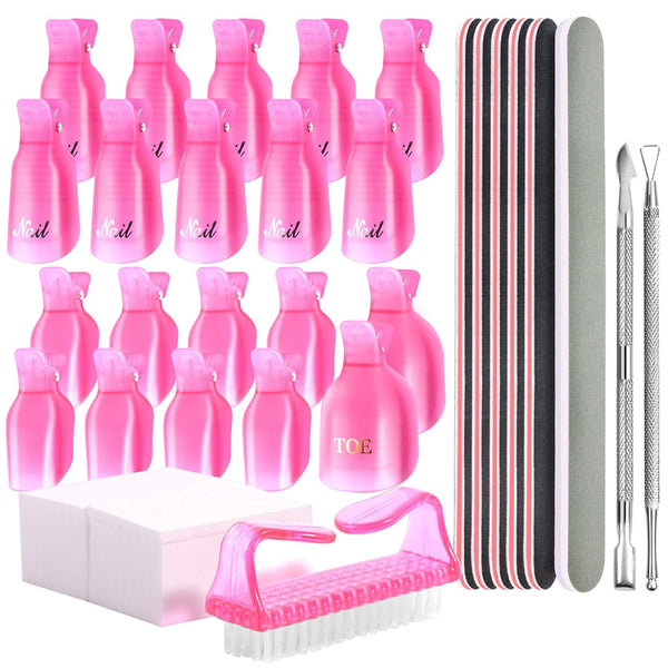 Teenitor Nail Polish Gel Remover Tool Kit with Soak Off Clips, Cuticle Pusher, Peeler, Scraper, and Nail Brush
