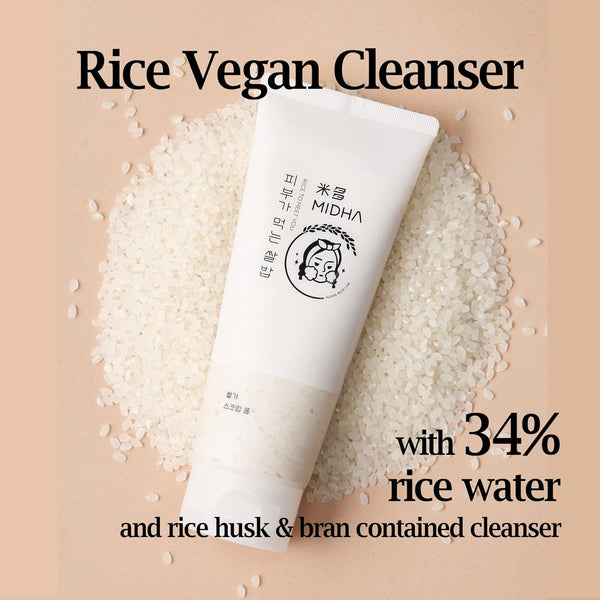 MIDHA RICE BRAN SCRUB FOAM 150ml - Gentle Face Wash and Scrub with Finely Grinded Rice Husk and Rice Water