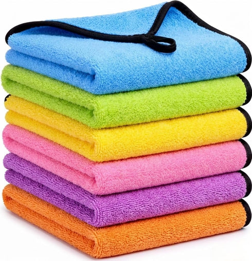 TAHINO Microfiber Cleaning Towels, 16x16 Inch, Multi-Color Pack, Ultra Absorbent, Car & Household
