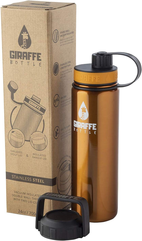 24oz Stainless Steel Drinking Bottle with Insulated and Direct-Drink Lids in Burnt Orange