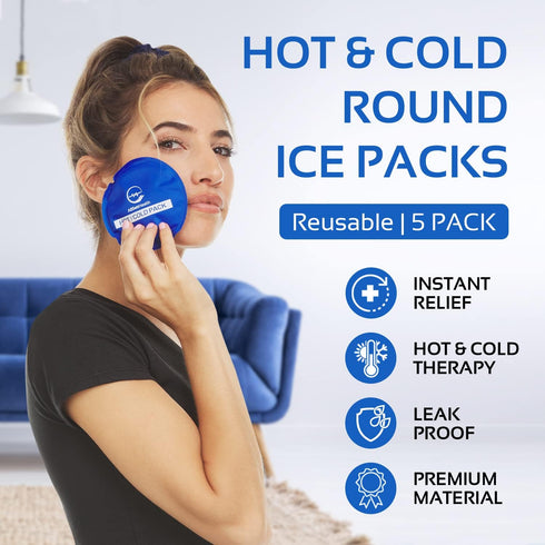 Reusable Round Hot and Cold Gel Ice Packs for Injuries | Cold Compress, Ice Pack, Gel Ice Packs, Cold Pack, Gel ice Pack, Cold Packs for Injuries | 5 Pack