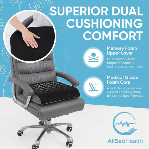 Extra Large Memory Foam Seat Cushion for Office Chair, Wheelchair, Floor Pillow, Back Pain Relief, Plush Velvet