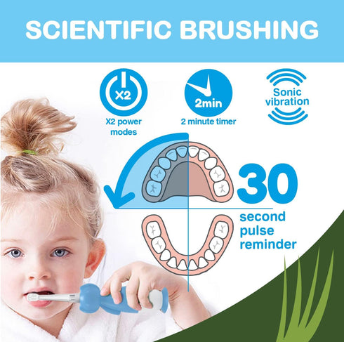 brush-baby WildOnes Kids Electric Toothbrush, Rechargeable, 1 Handle, 3 Brush Heads, USB Charging, Ages 0-10 (Tiger)