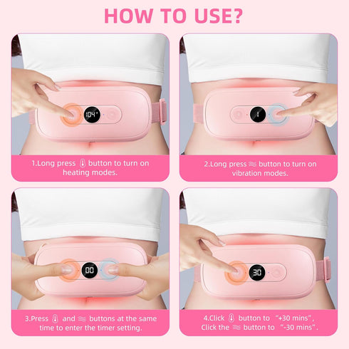 Portable Electric Heating Pad for Period Cramps, 30 to 60 Minutes Timer, 6 Heat Levels, Menstrual Heating Pad Pink