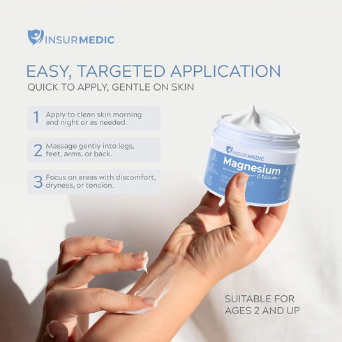 InsurMedic Magnesium Cream for Neuropathy - Nerve Muscle Cramps & Body Pain Support Topical Lotion for Kids Adults