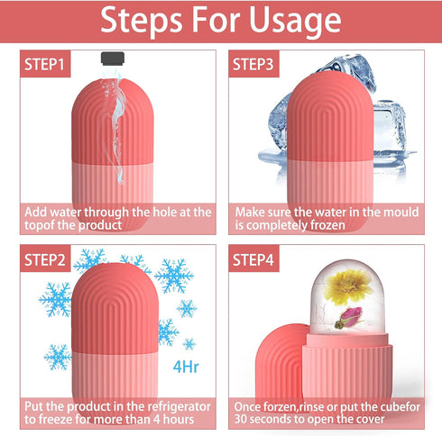 XHJRI Ice Cube Roller Massager for Face, Eyes and Neck, Reusable Silicone Ice Mold for Skin Care (Pink)