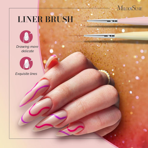 MelodySusie Nail Art Brushes Set, 6pcs Design Pen Painting Tools with Extension Gel Brush, Polish Brush for DIY