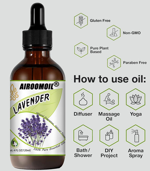 Premium Lavender Essential Oil for Relaxation DIY Diffusers, Candles, Soaps, Shampoo, 4 Fl Oz