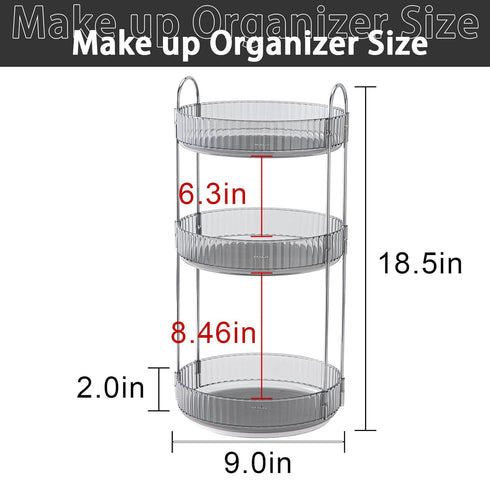 Rotating Makeup Organizer for Vanity, 3 Tier High-Capacity Skincare Clear Storage, Perfume Organizers Cosmetic Dresser