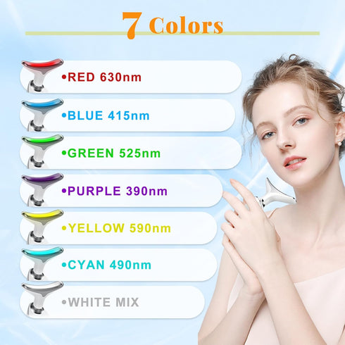 Neck Face Massager, 7 Color Facial Massager for Skin Care Routine at Home, Non-slip Design, White