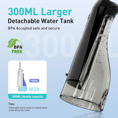 COSLUS Water Dental Flosser Teeth Pick: Portable Cordless Oral Irrigator, 300ML, IPX7 Waterproof Electric Waterflosser