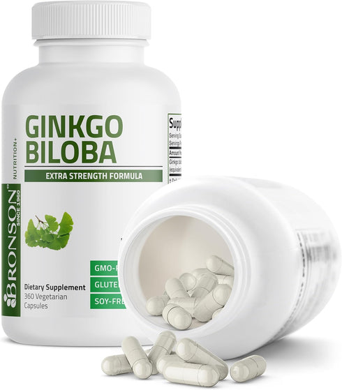 Bronson Ginkgo Biloba Extra, Supports Brain Function & Memory - 360 Vegetarian Capsules
