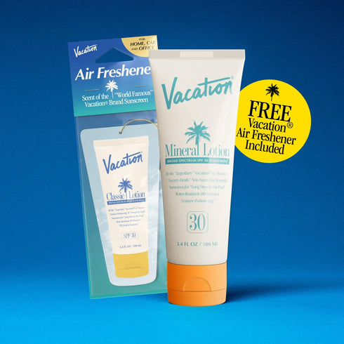 Vacation Mineral Lotion Sunscreen SPF 30 + Air Freshener Bundle - Premium Zinc Sunscreen for Sensitive Skin