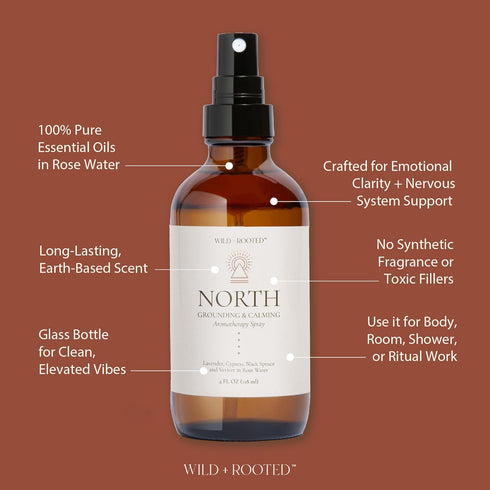 Wild + Rooted 4oz North Aromatherapy Room & Body Spray | Grounding & Calming Essential Oil Mist | Lavender, Cypress