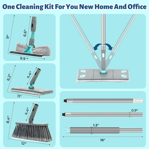 Broom and Mop Set, 3-in-1 Detachable Combo for House Cleaning, Collapsible Broom and Mop with Extension Pole