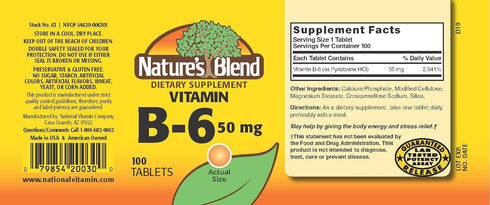 Nature's Blend Vitamin B-6 - 50mg