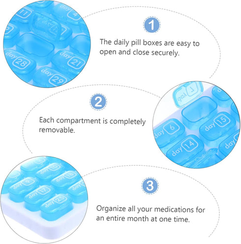 Weekly & Monthly Travel Pill Organizer - Compact Pill Box