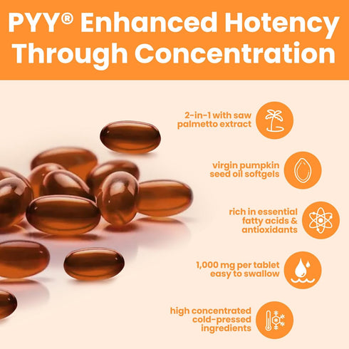 PYY 300 Cold-Pressed Pumpkin Seed Oil & Saw Palmetto Softgels | Capsules | Rich in Essential Fatty Acids & Phytosterols