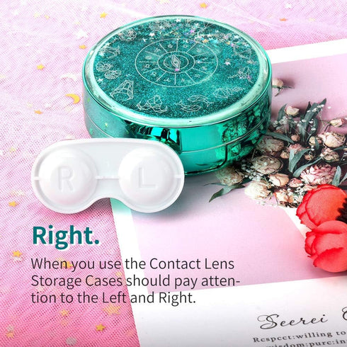 Contact Lens Case, Bling Constellations Travel Kit with Tweezers, Remover Tool, Mirror & Solution Bottle (Green)