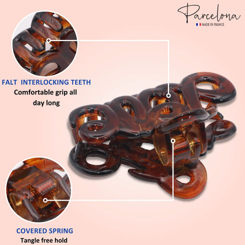 Parcelona French Love Small 2" Blush Pink and Tortoise Shell Set of 2 Claw Clips for Women
