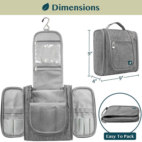 PAVILIA Toiletry Bag, Travel Organizer for Women and Men, Hanging Cosmetic Bag, Water Resistant Makeup Kit (Grey)