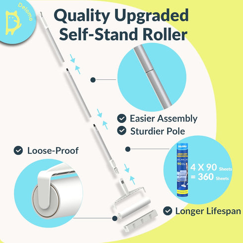 Large Lint Roller - 9.45 in Giant Roller with 360 Sheets, Telescopic Pole for Easy Cleaning of Floors and Clothing