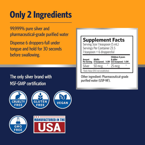 Sovereign Silver Immune Support - 10 ppm Colloidal Silver Liquid Dropper, 4 Fl Oz (118 mL), Bio-Active Hydrosol