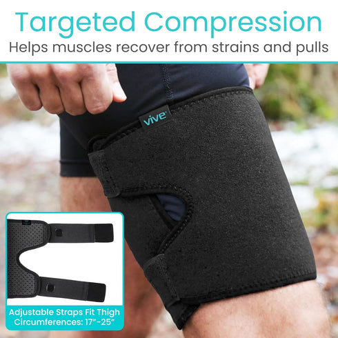 Vive Thigh Brace - Hamstring Quad Wrap - Adjustable Compression Sleeve Support for Pulled Groin Muscle, Sprains